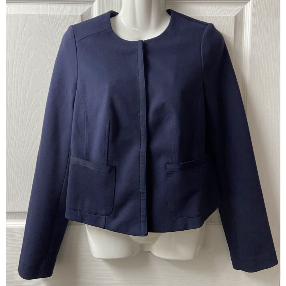 Boden British Tweed By Moon Blazer Jacket Navy Blue Size 4 R Cropped Career EUC